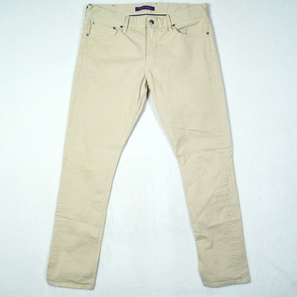 Ralph Lauren Purple Label Mens 34x32 Slim Fit Tan Beige Cotton Stretch Trousers